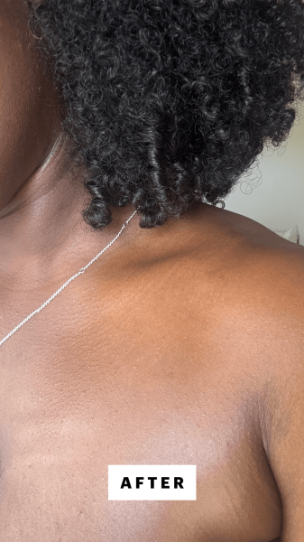 BlayTettey after applying the Aveeno Daily Moisturizing Body Oil Mist